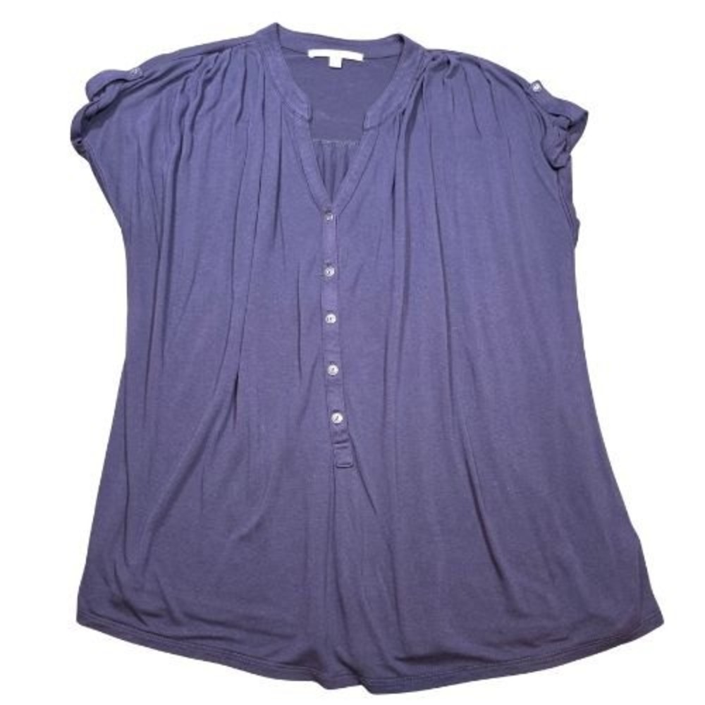 Gap Womens X Small Navy Blue Pleated Henley Button Up Tee Short Sleeve Blouse